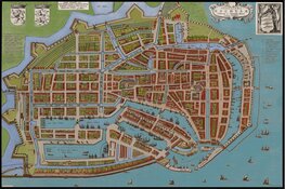 Stadskaart Enkhuizen 1649 in een kleurrijke weergave