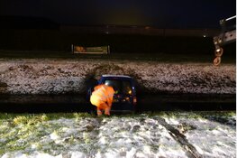 Auto glijdt te water door gladheid