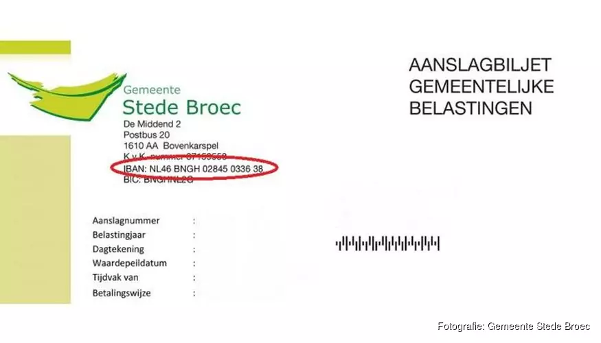 Onjuist rekeningnummer op aanslagbiljet