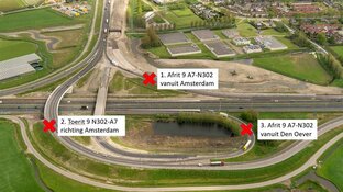 Op- en afritten afslag 9 Hoorn-Noord 's nachts afgesloten